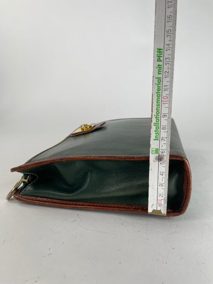 Vintage Celine Paris Triomphe Leather Clutch Green