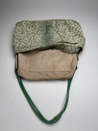 Vintage Bottega Veneta Campana Fur Baguette Bag beige/TURQUOISE