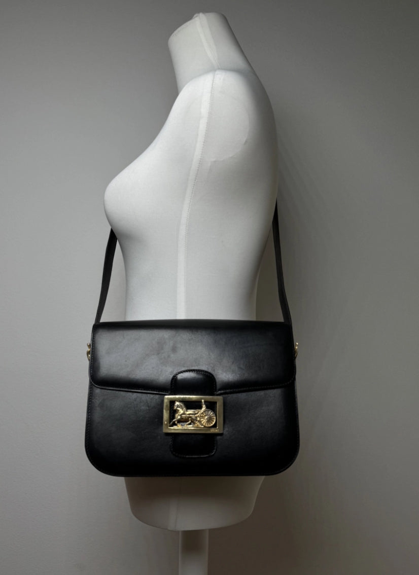 Vintage Celine Paris Triomphe Leather Bag Black