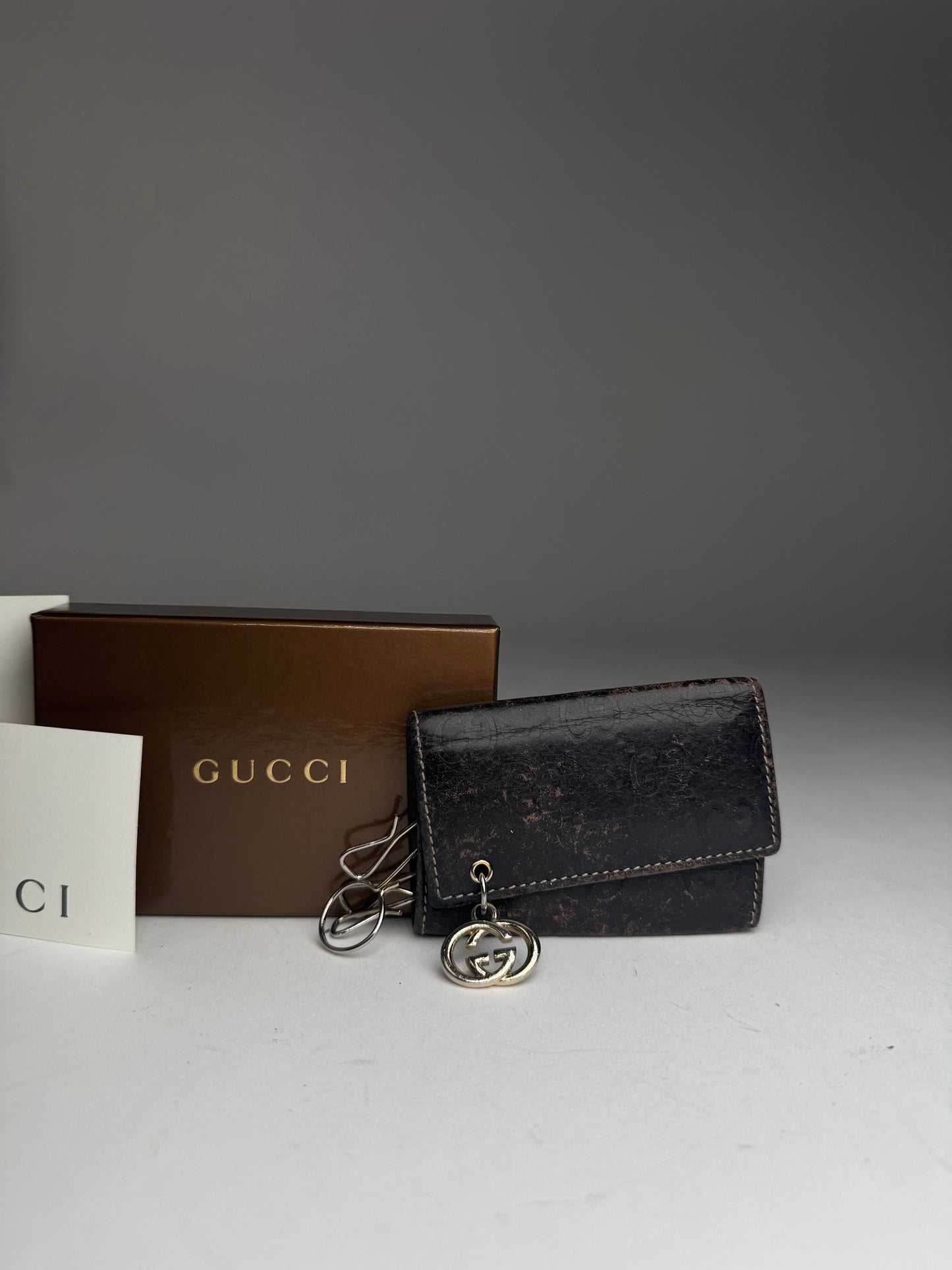 Vintage Gucci Leather Monogram Key Holder Brown