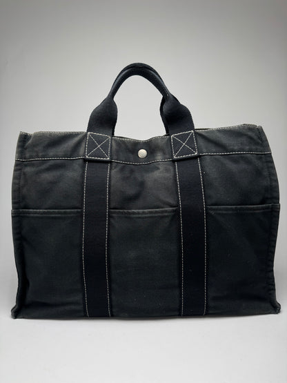 Vintage Hermes Paris Canvas Shopper Black