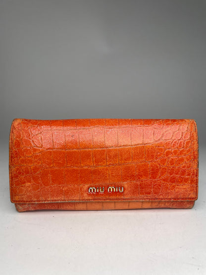 Portefeuille vintage en cuir Miu Miu orange