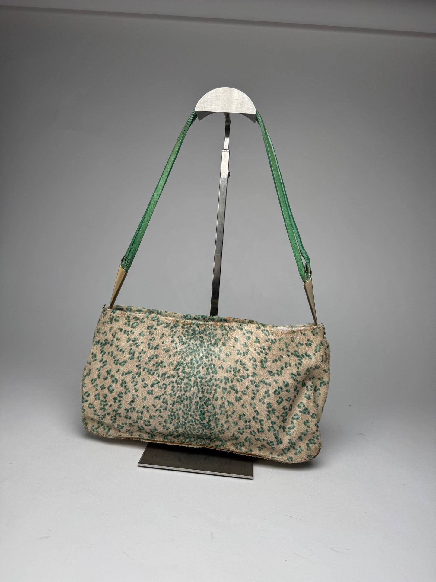 Vintage Bottega Veneta Campana Fur Baguette Bag beige/TURQUOISE