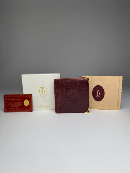 Vintage Cartier Leather Flap Wallet Burgundy