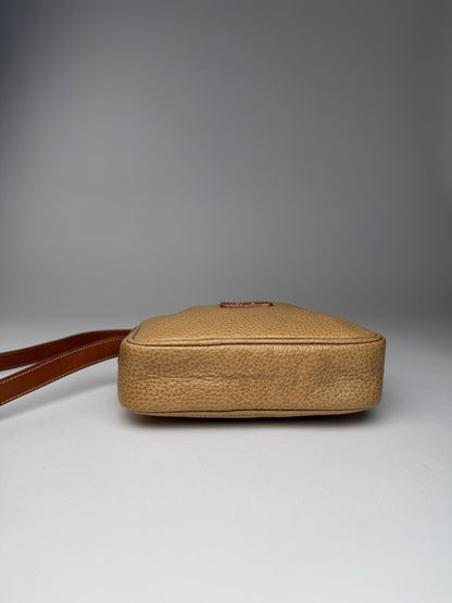 Vintage Courreges Paris Leather Crossbody Bag Beige Brown