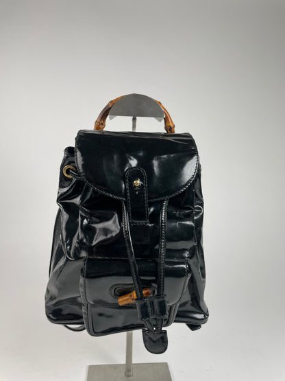 Vintage Gucci Bamboo Patent Leather Bagpack Black