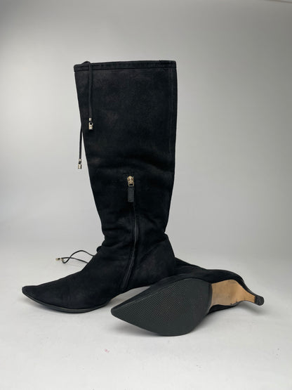 Vintage Gucci Suede Heeled Boots Black 37C