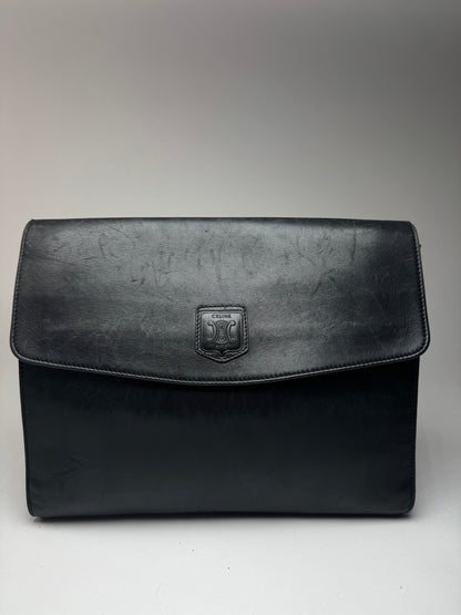 Vintage Celine Paris Triomphe Leather Clutch Black
