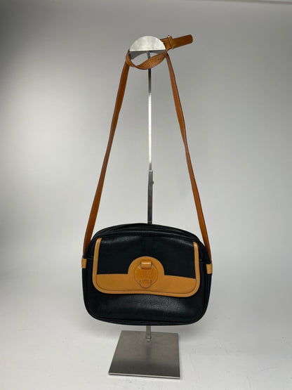 Vintage Courreges Paris Leather Crossbody Bag Black Brown