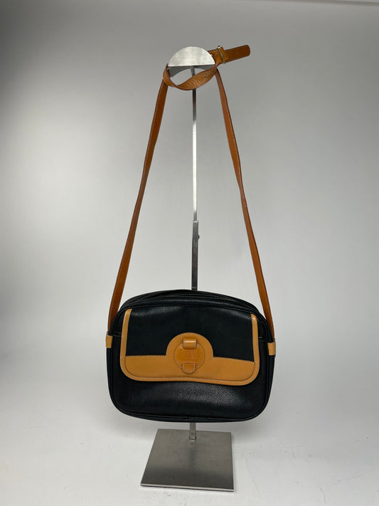 Vintage Courreges Paris Leather Crossbody Bag Black Brown