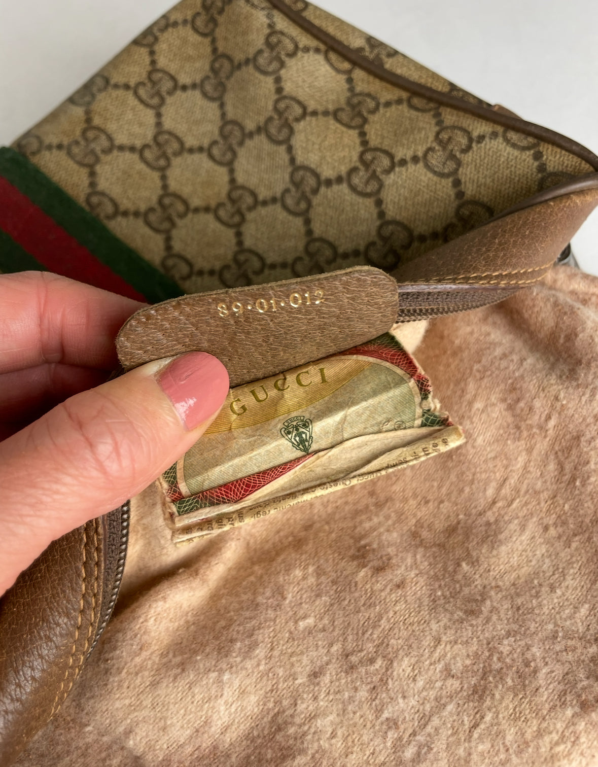 Vintage Gucci Leather Monogram Clutch Brown Grey