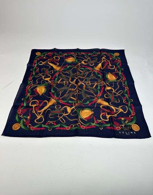 Vintage Celine Paris Scarf Navy Multicolor