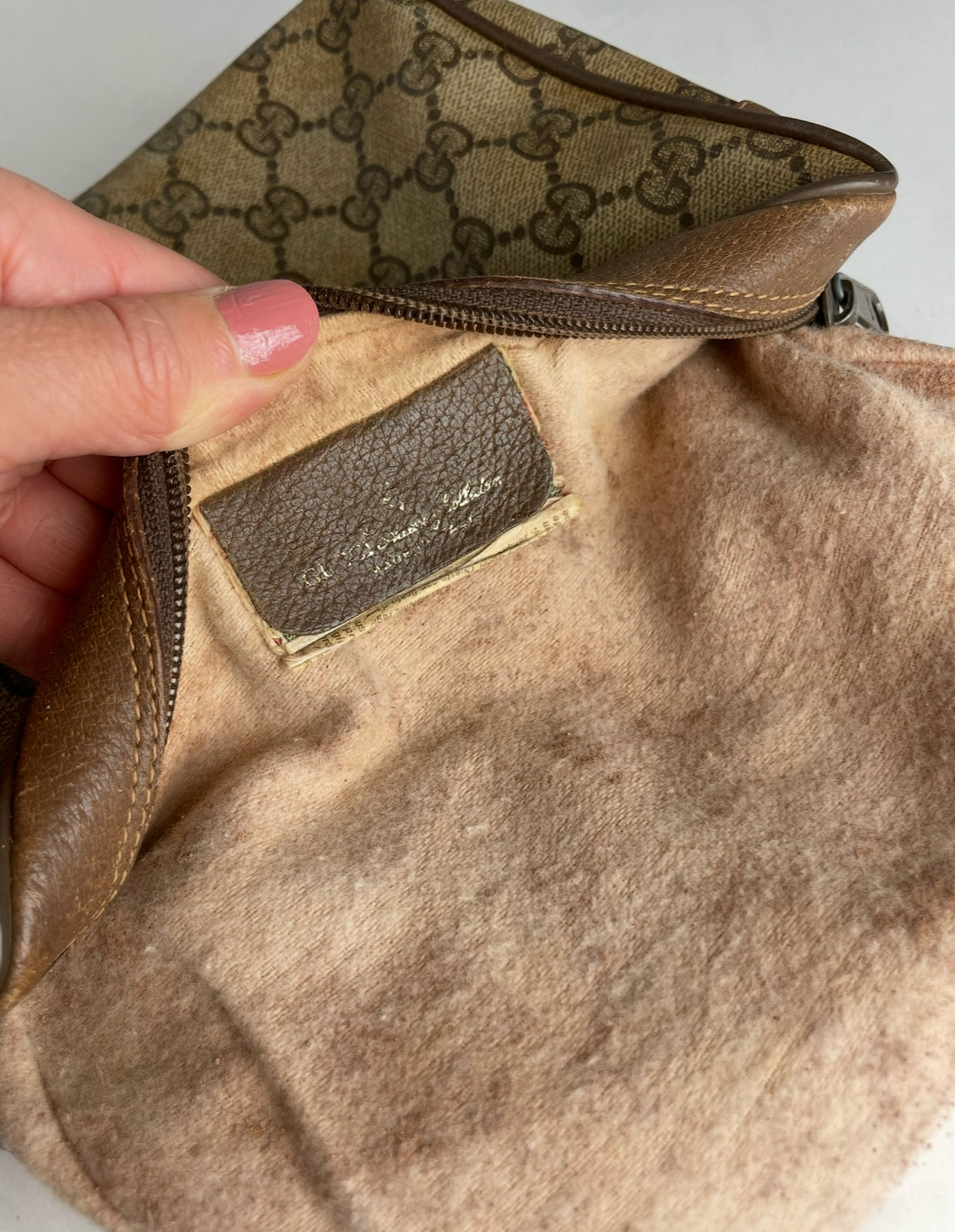 Vintage Gucci Leather Monogram Clutch Brown Grey