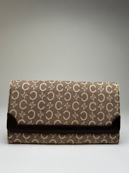 Vintage Celine Macadam Canvas Bifold Wallet Beige Brown