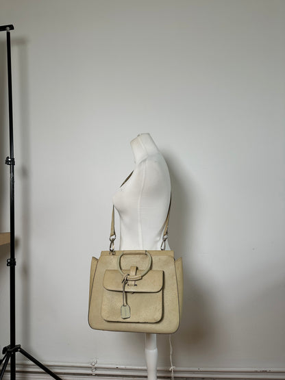 Vintage Gucci Leather Shoulder Bag Cream Silver
