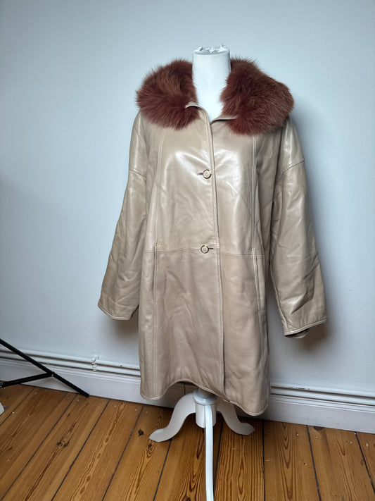 Vintage Loewe Madrid Leather Fur Coat 38/M Beige Brown