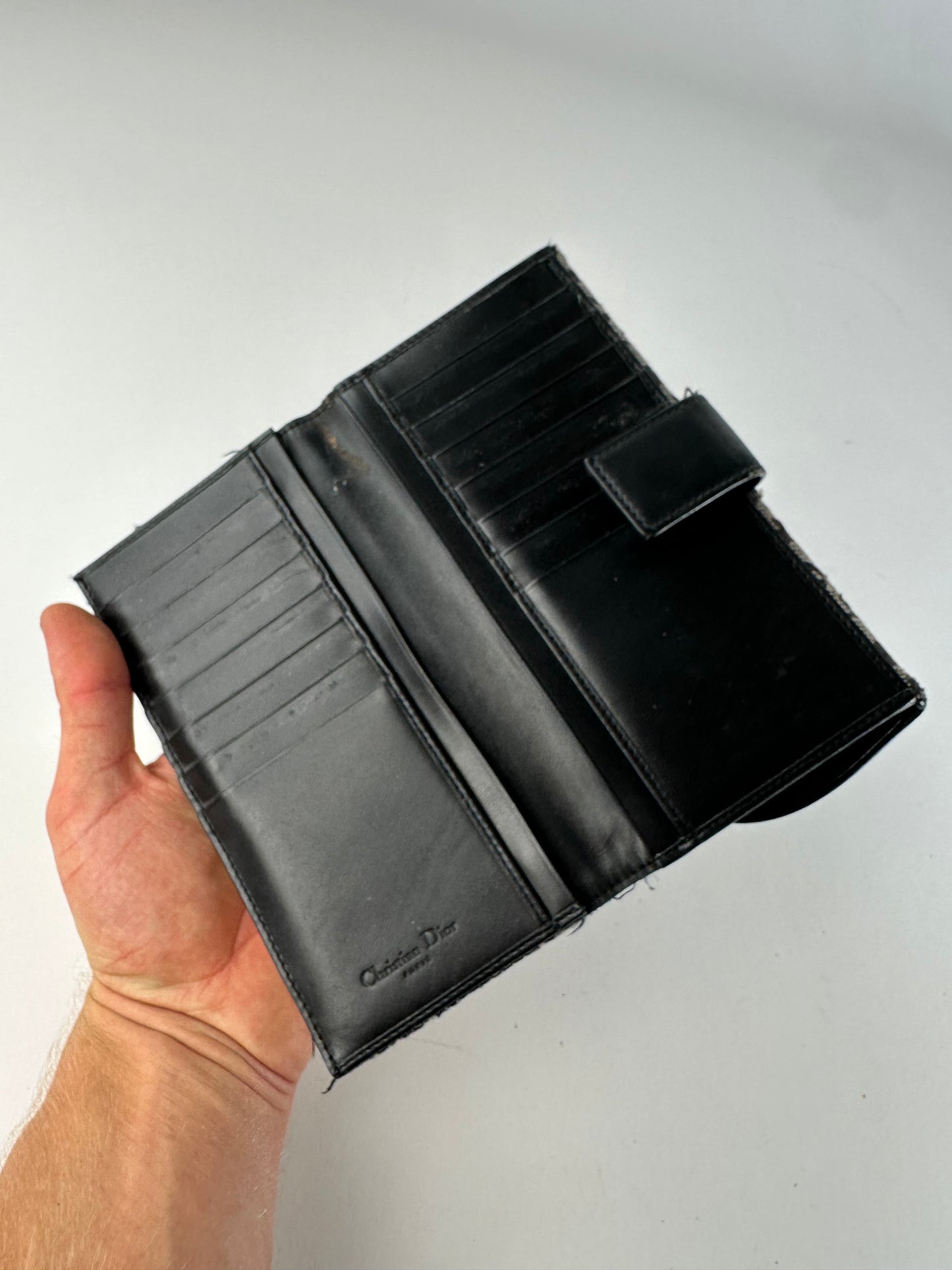 Vintage Dior Oblique Canvas Wallet Black Beige