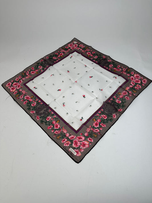 Vintage Dior Floral Scarf Pink Brown White