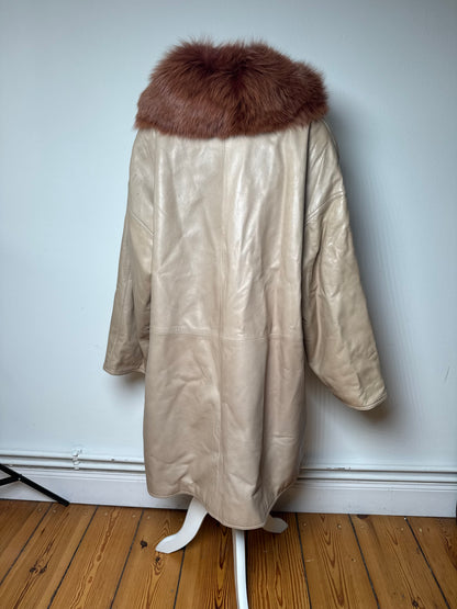 Vintage Loewe Madrid Leather Fur Coat 38/M Beige Brown