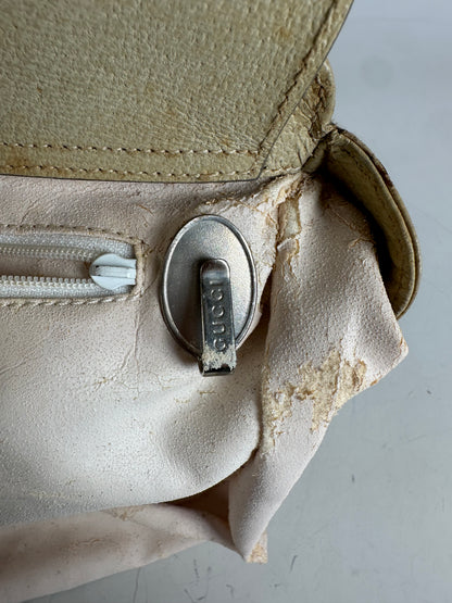 Vintage Gucci Leather Shoulder Bag Cream Silver