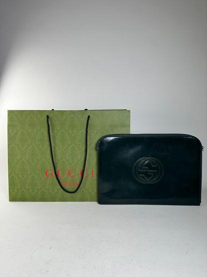 Vintage Gucci Leather Laptop Case Dark Green