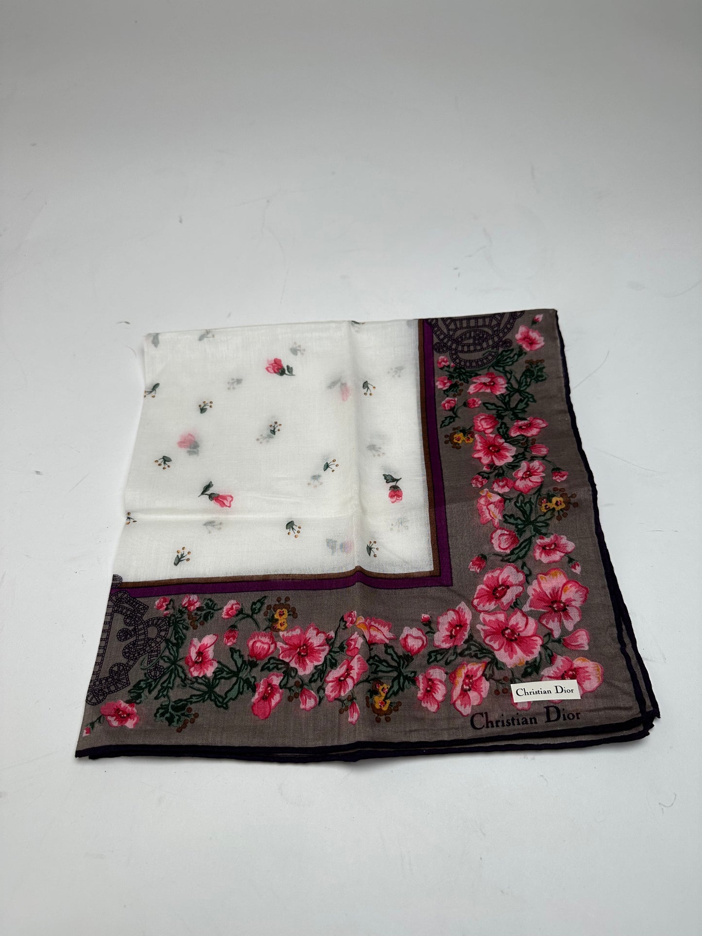 Vintage Dior Floral Scarf Pink Brown White