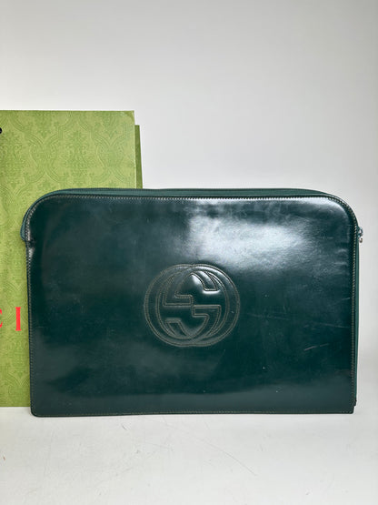 Vintage Gucci Leather Laptop Case Dark Green