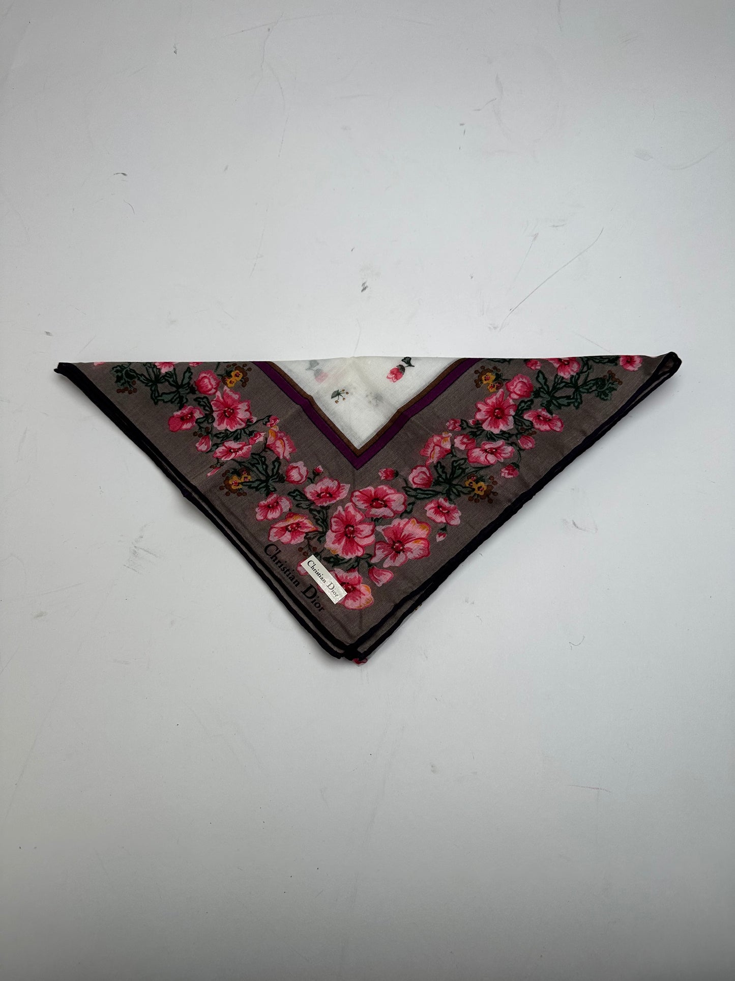 Vintage Dior Floral Scarf Pink Brown White