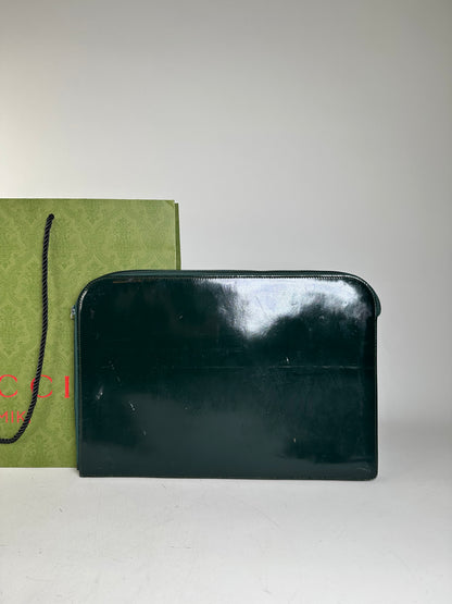Vintage Gucci Leather Laptop Case Dark Green
