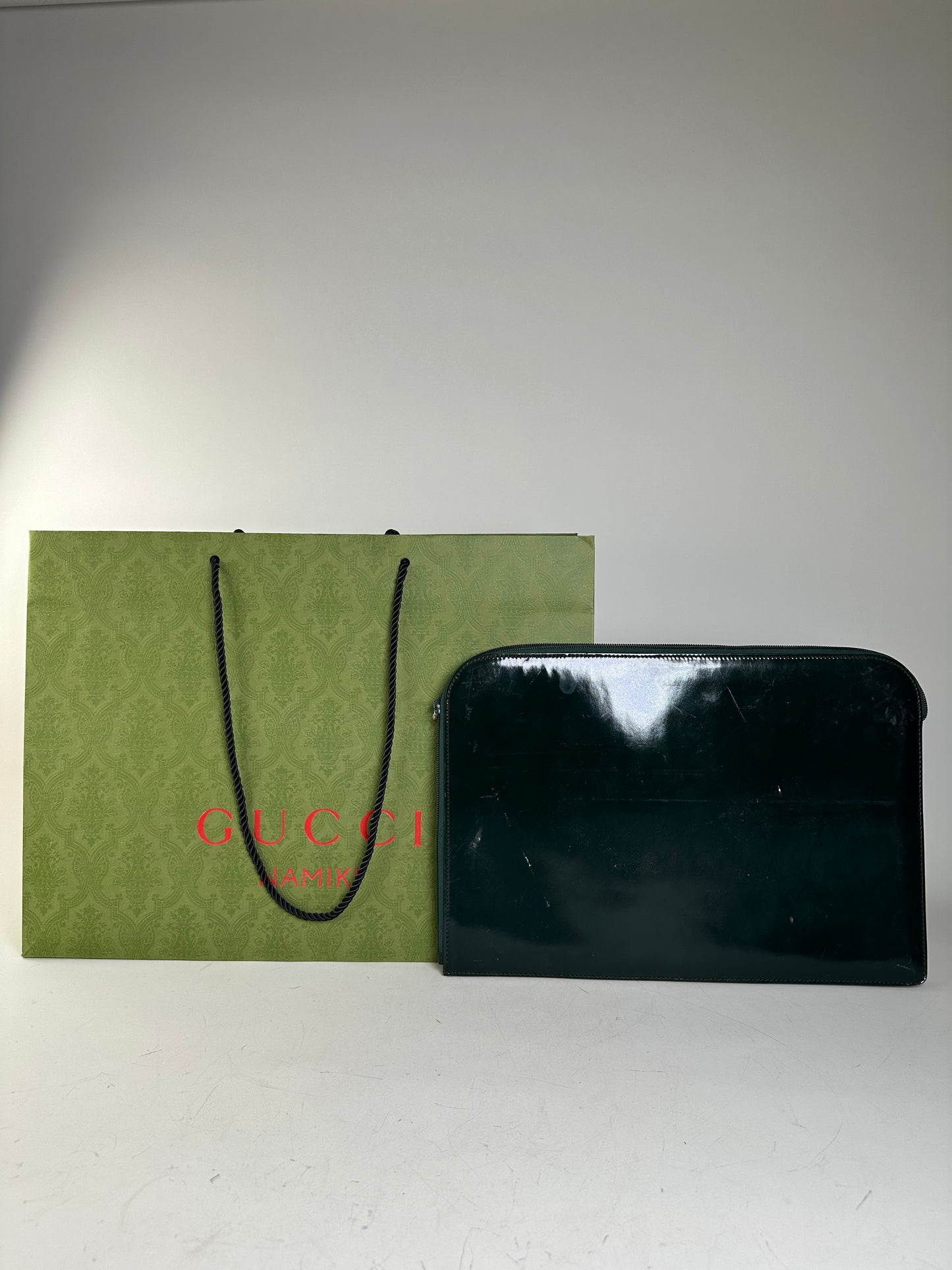 Vintage Gucci Leather Laptop Case Dark Green