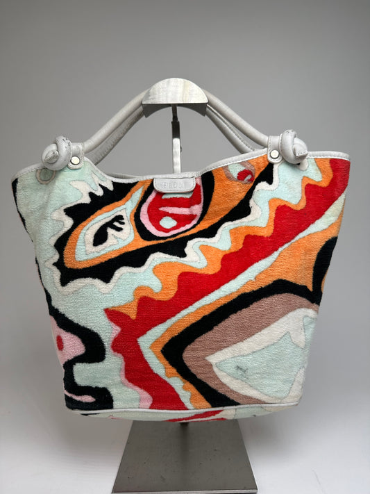 Vintage Emilio Pucci Wool Leather Handbag Turquoise Orange Red