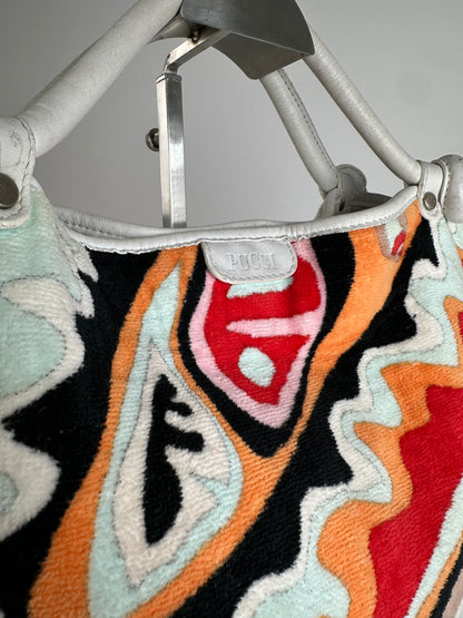 Vintage Emilio Pucci Wool Leather Handbag Turquoise Orange Red