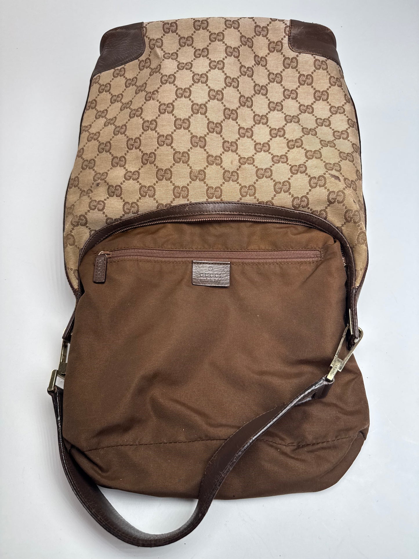 Vintage Gucci Monogram Leather Canvas Bag brown