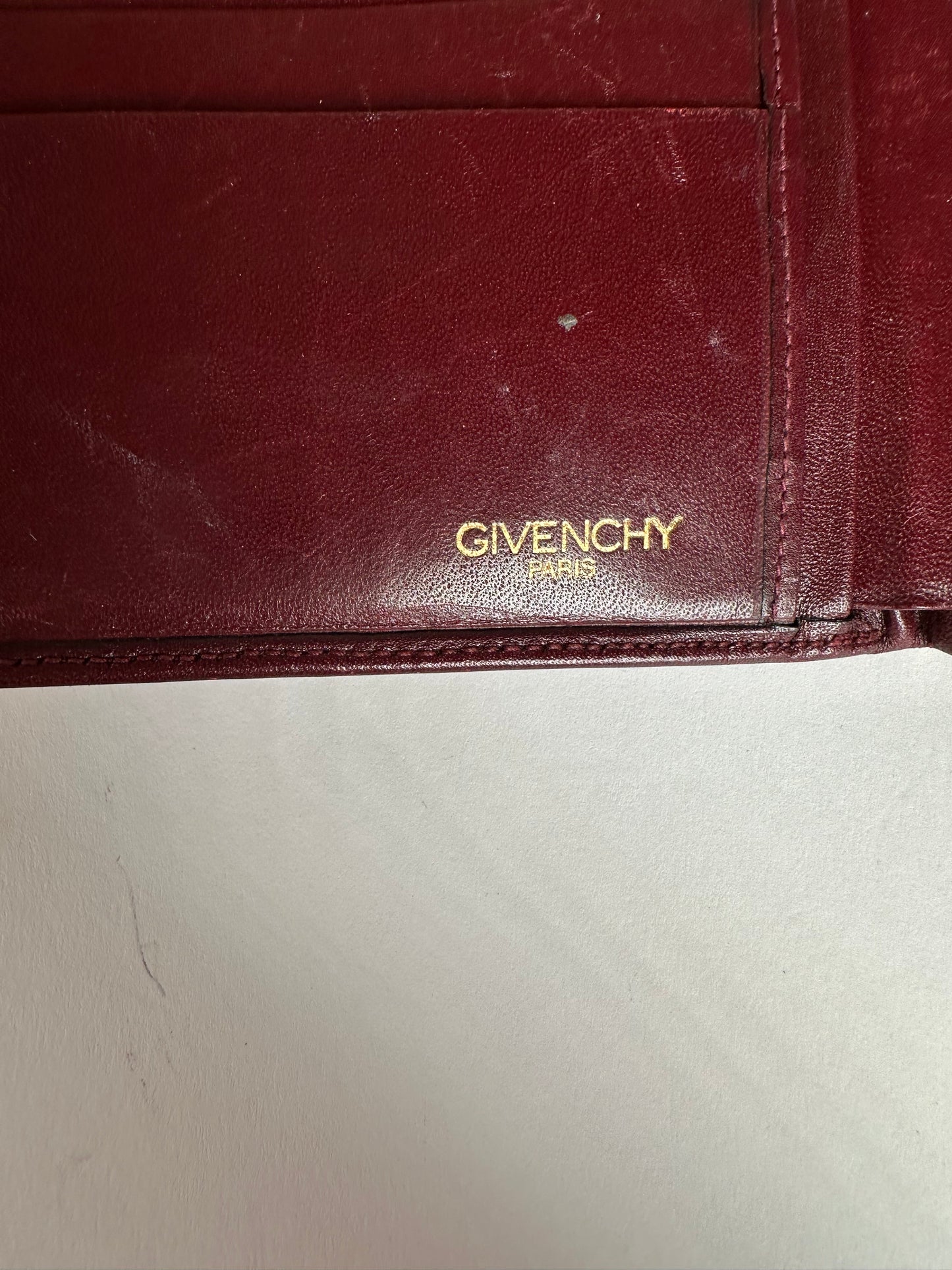 Vintage Givenchy Flapable Leather Wallet Burgundy