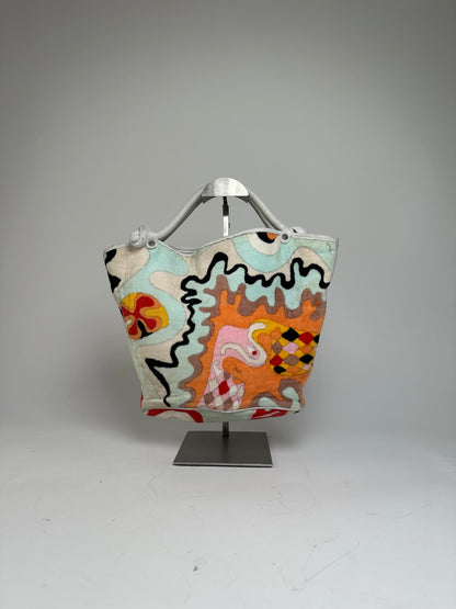 Vintage Emilio Pucci Wool Leather Handbag Turquoise Orange Red