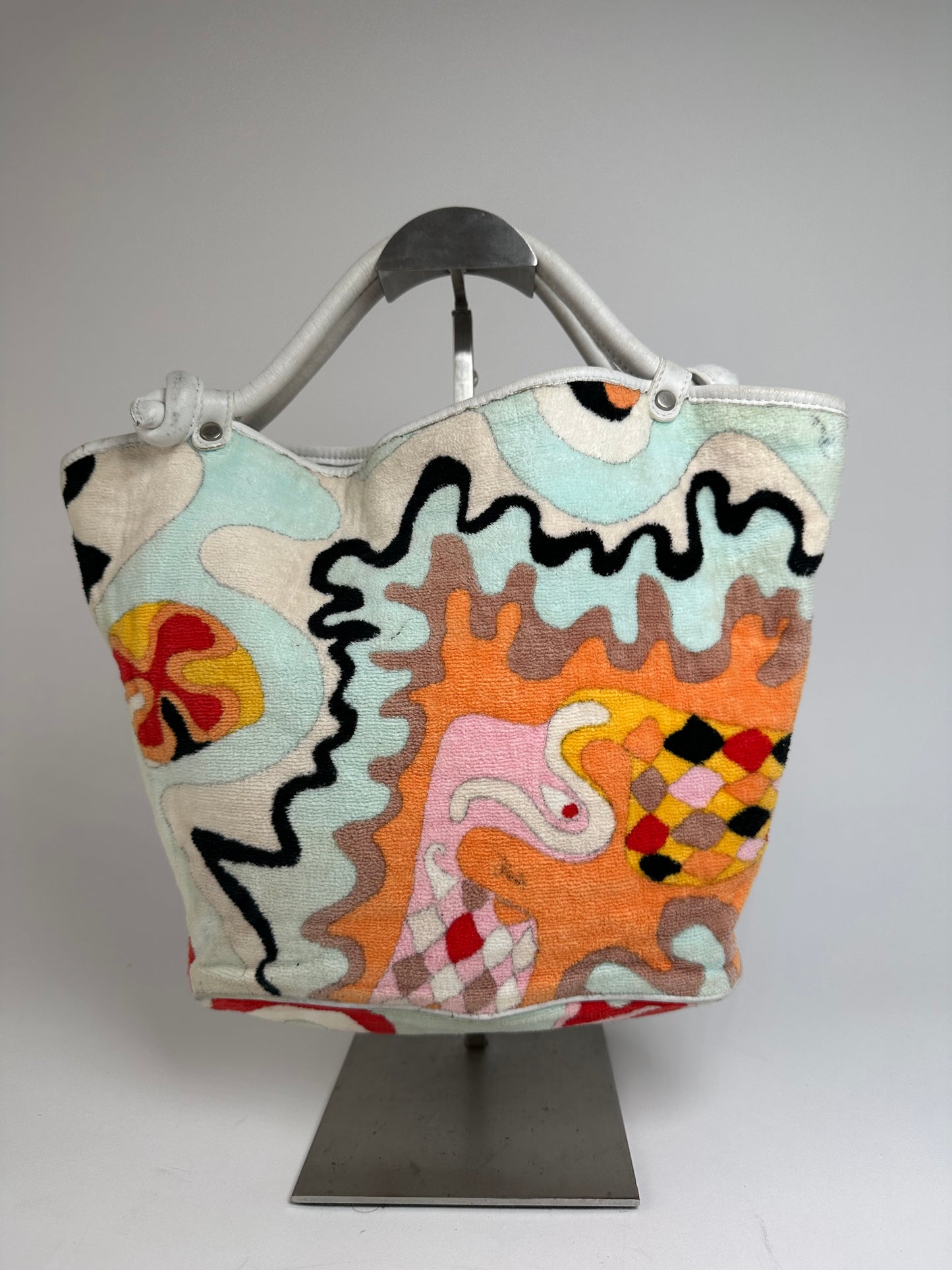 Vintage Emilio Pucci Wool Leather Handbag Turquoise Orange Red