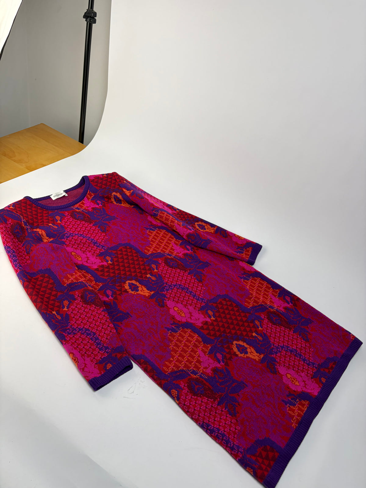 Vintage Yves Saint Laurent Wool Knit Dress Fuchsia Orange M