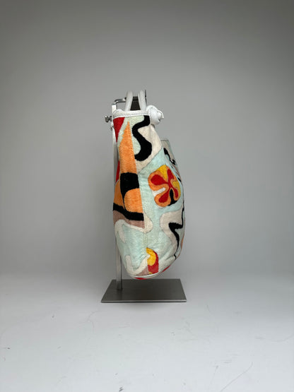 Vintage Emilio Pucci Wool Leather Handbag Turquoise Orange Red