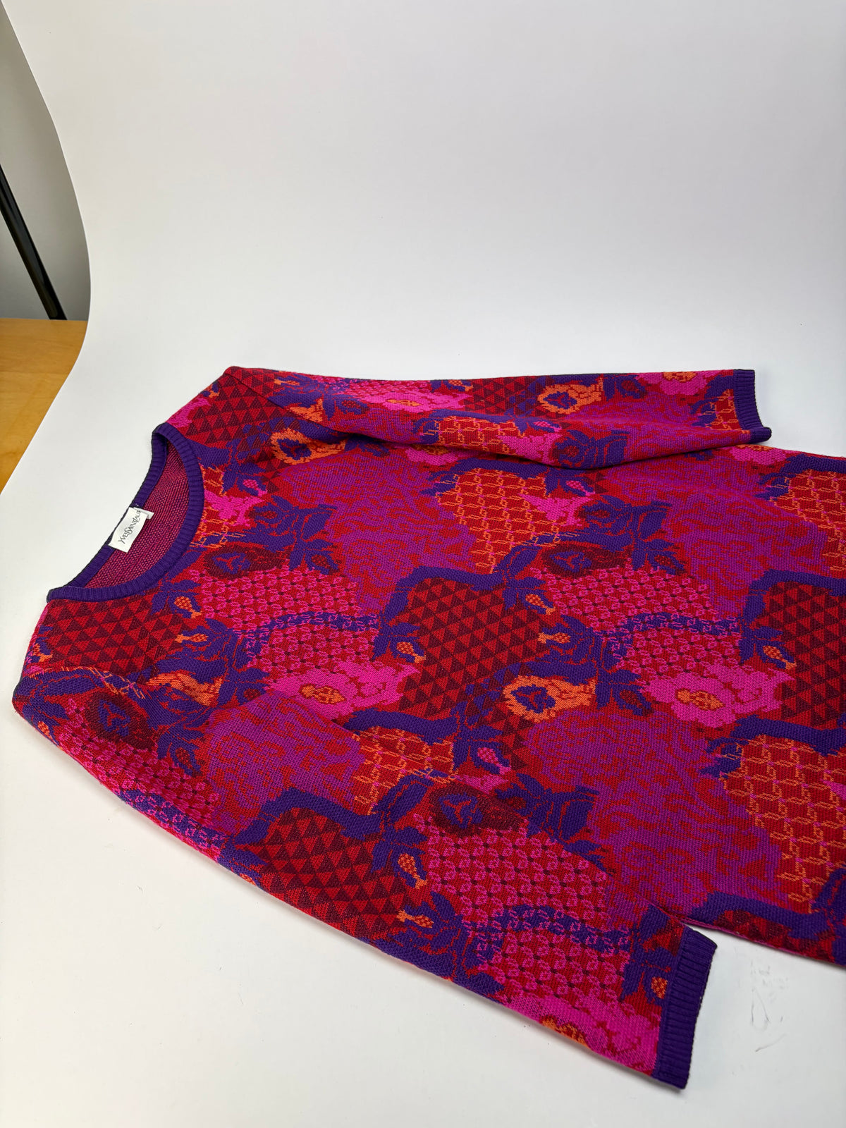 Vintage Yves Saint Laurent Wool Knit Dress Fuchsia Orange M