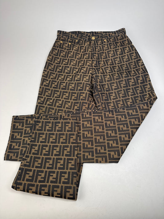 Vintage Fendi FF Monogram Pants Brown EU37