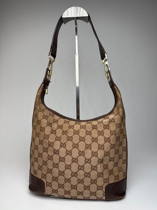 Vintage Gucci Monogram Leather Canvas Bag brown