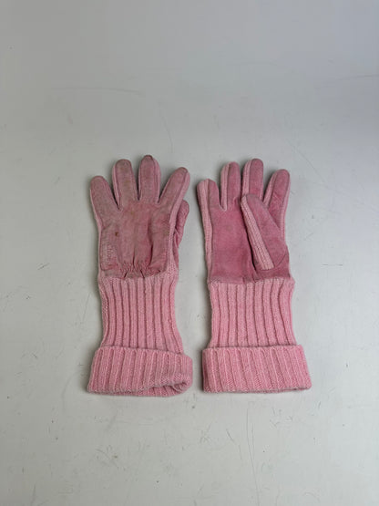 Vintage Chloe Suede Knit Cuff Gloves Pink