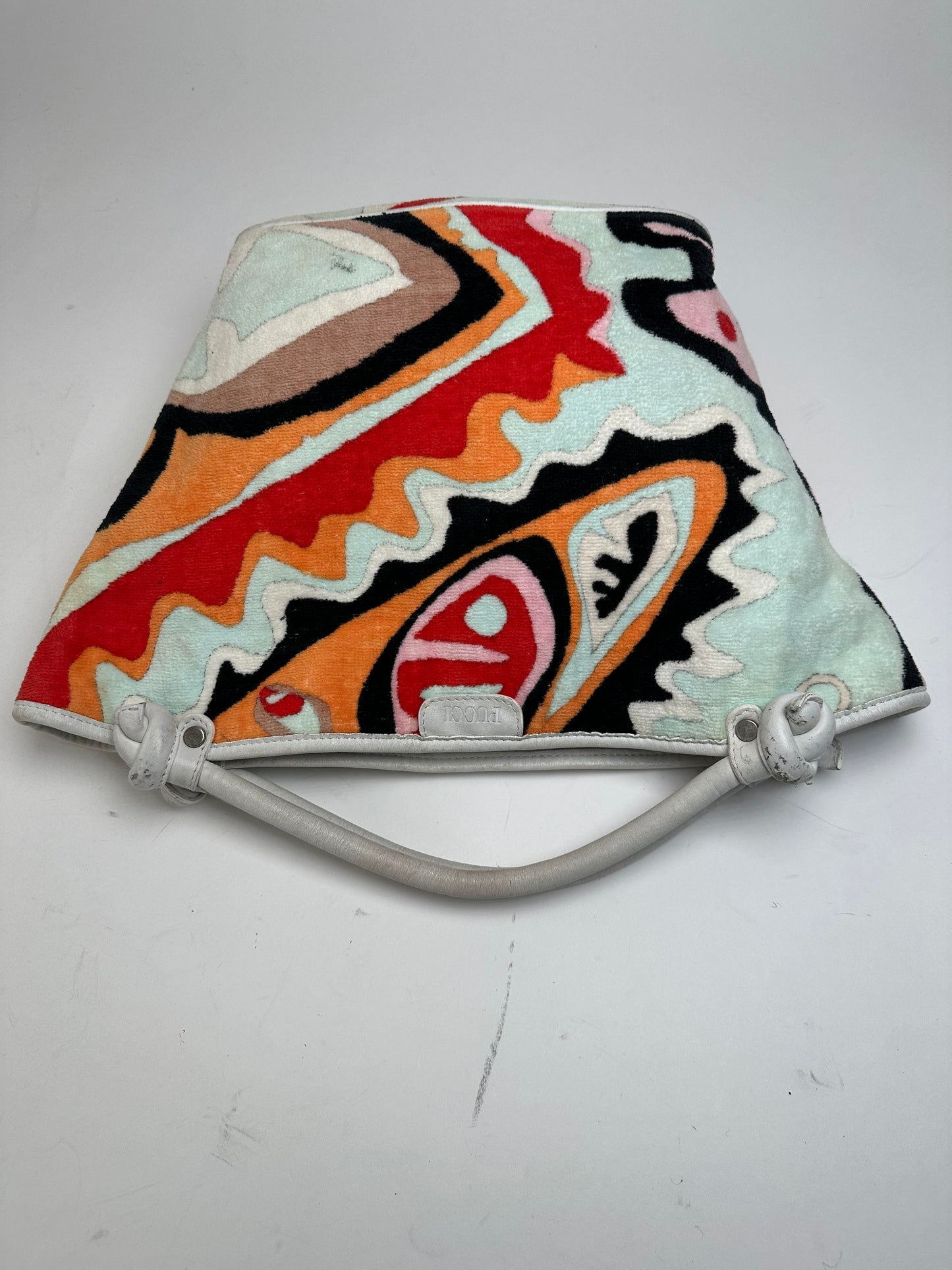 Vintage Emilio Pucci Wool Leather Handbag Turquoise Orange Red