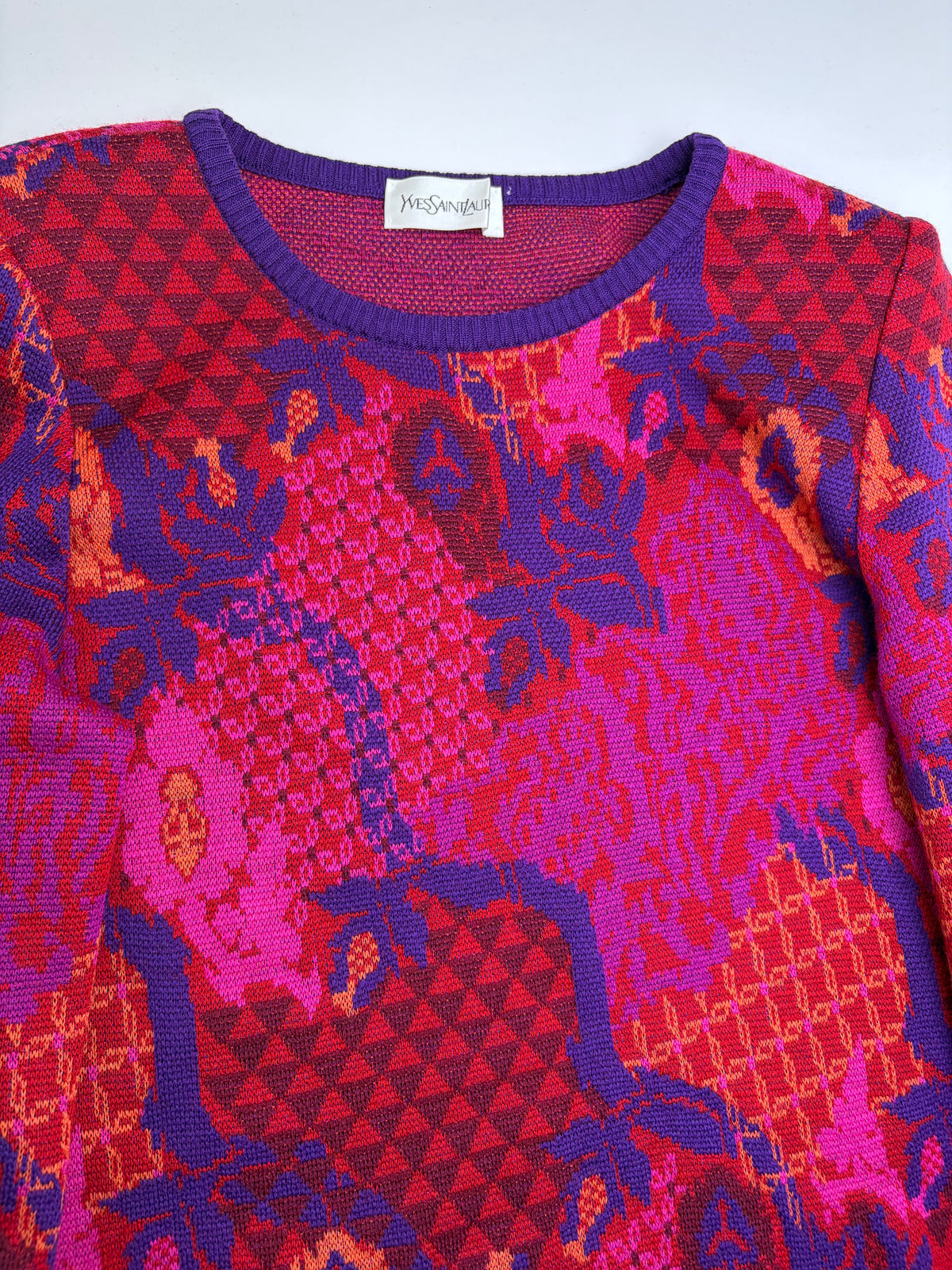 Vintage Yves Saint Laurent Wool Knit Dress Fuchsia Orange M