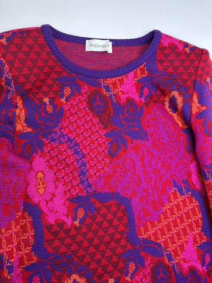 Vintage Yves Saint Laurent Wool Knit Dress Fuchsia Orange M