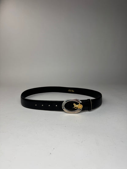 Vintage Celine Paris Carriage Logo Leather belt black