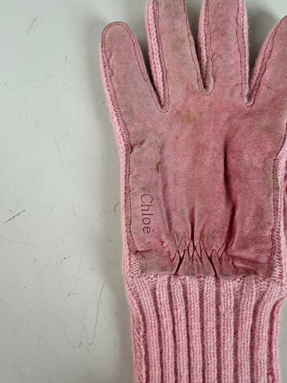 Vintage Chloe Suede Knit Cuff Gloves Pink