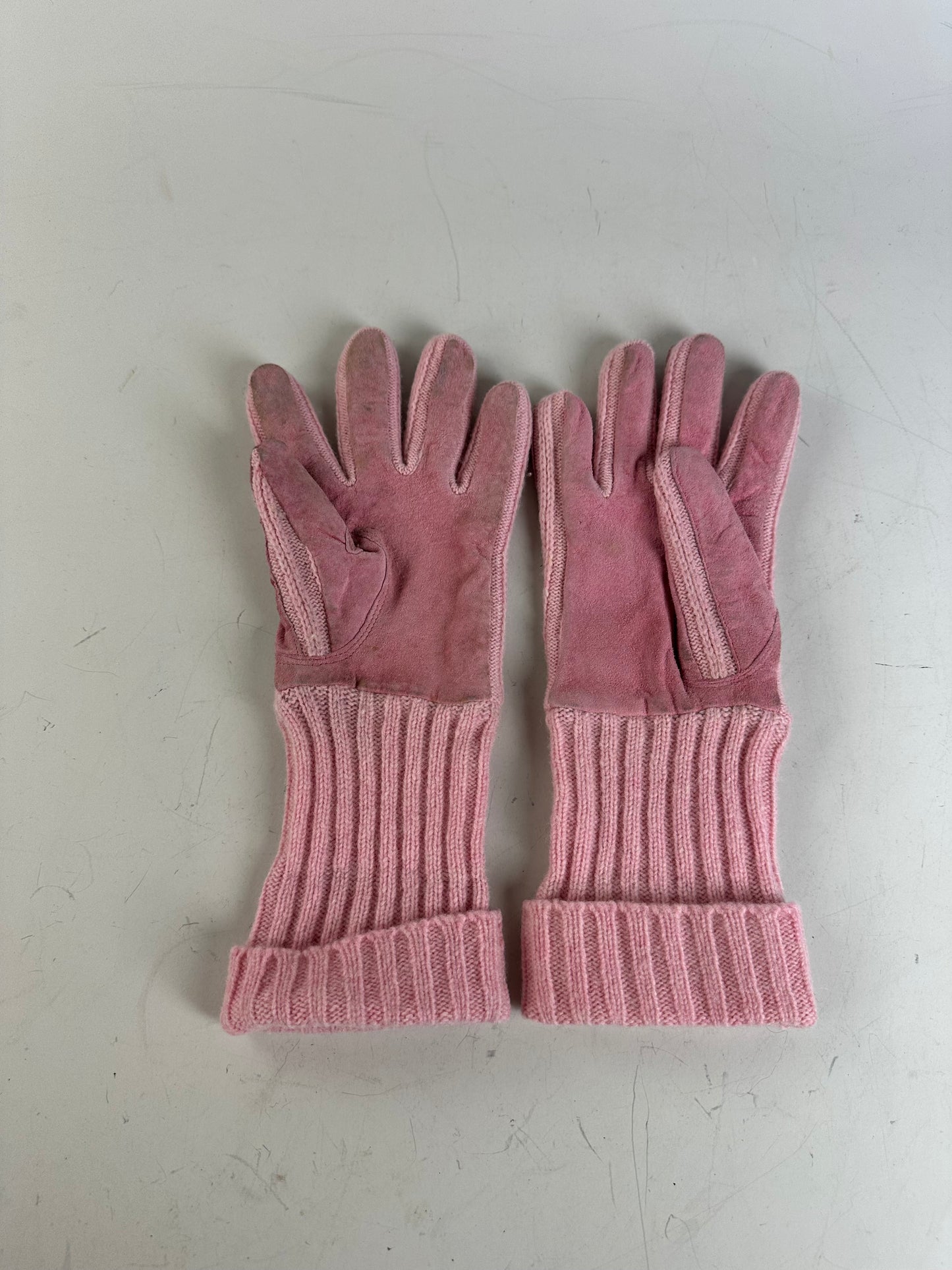 Vintage Chloe Suede Knit Cuff Gloves Pink