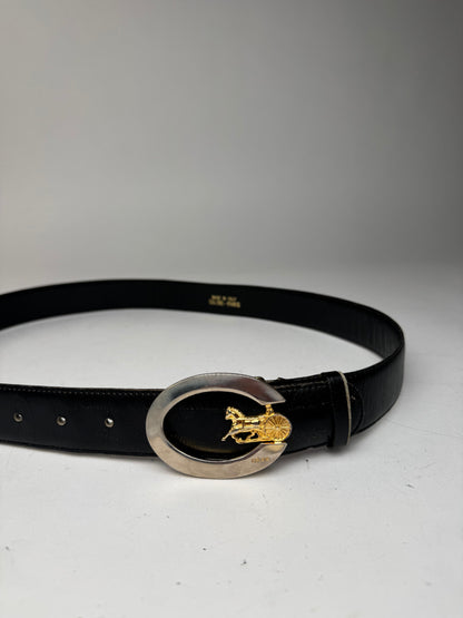 Vintage Celine Paris Carriage Logo Leather belt black