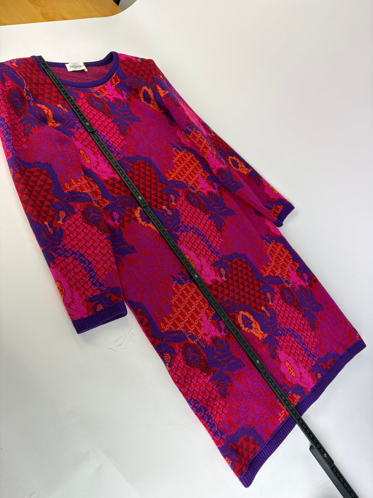 Vintage Yves Saint Laurent Wool Knit Dress Fuchsia Orange M